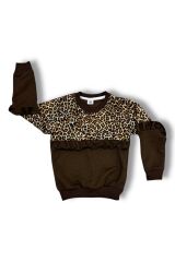 Leopar Desenli Garnili Çocuk Takımı Kahverengi