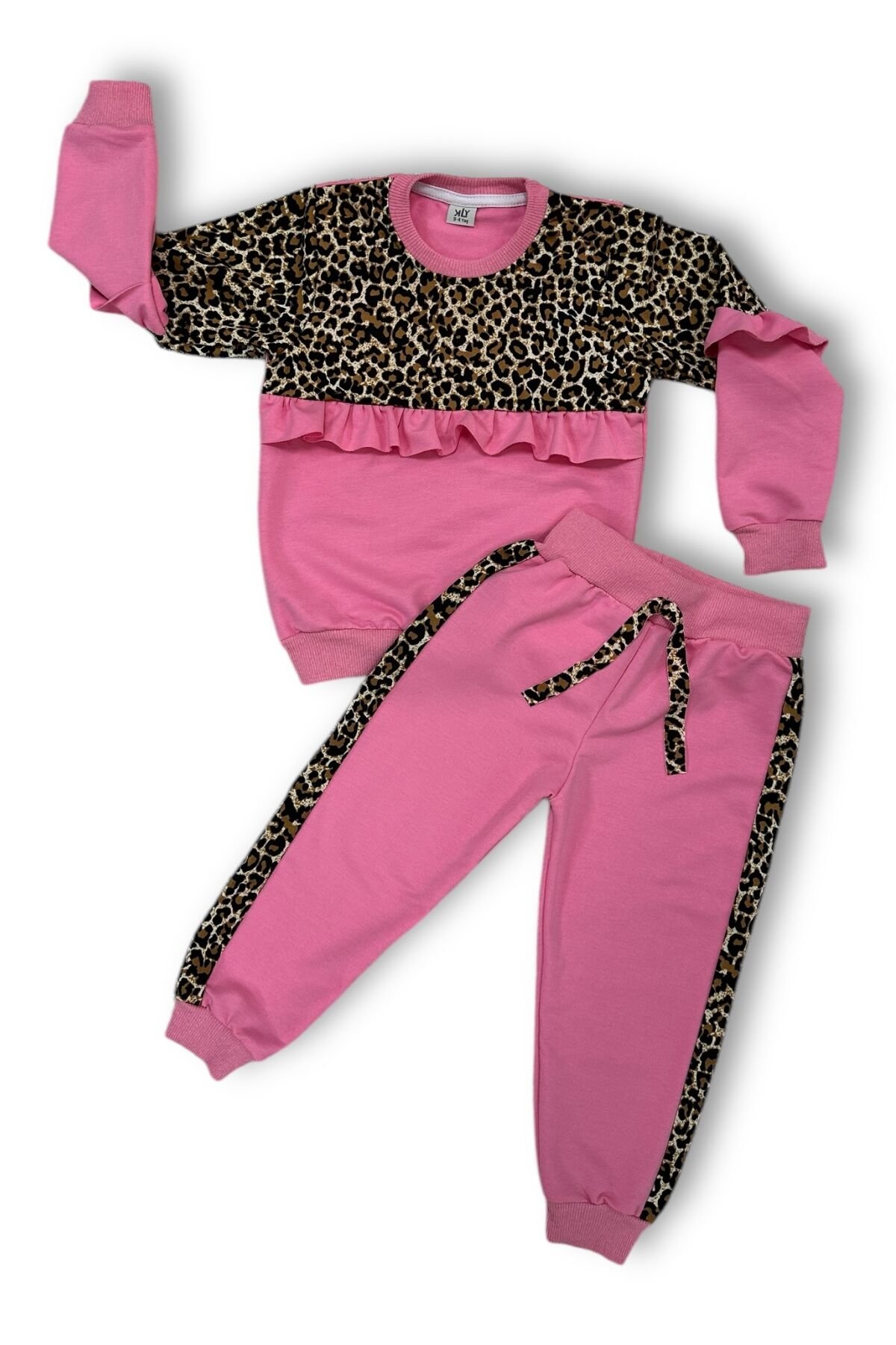 Leopar Desenli Garnili Çocuk Takımı Pembe