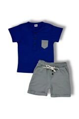 Patlı Düğmeli Erkek Şortlu Takım Lacivert