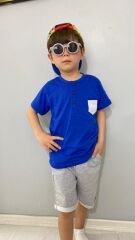 Patlı Düğmeli Erkek Şortlu Takım Lacivert