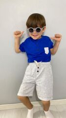 Patlı Düğmeli Erkek Şortlu Takım Lacivert