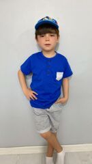 Patlı Düğmeli Erkek Şortlu Takım Lacivert