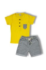 Patlı Düğmeli Erkek Şortlu Takım Sarı