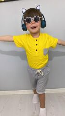 Patlı Düğmeli Erkek Şortlu Takım Sarı