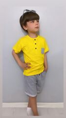 Patlı Düğmeli Erkek Şortlu Takım Sarı