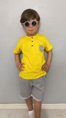 Patlı Düğmeli Erkek Şortlu Takım Sarı