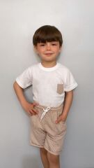 Süprem Tişört Waffle Şort Erkek Çocuk Takımı Bej