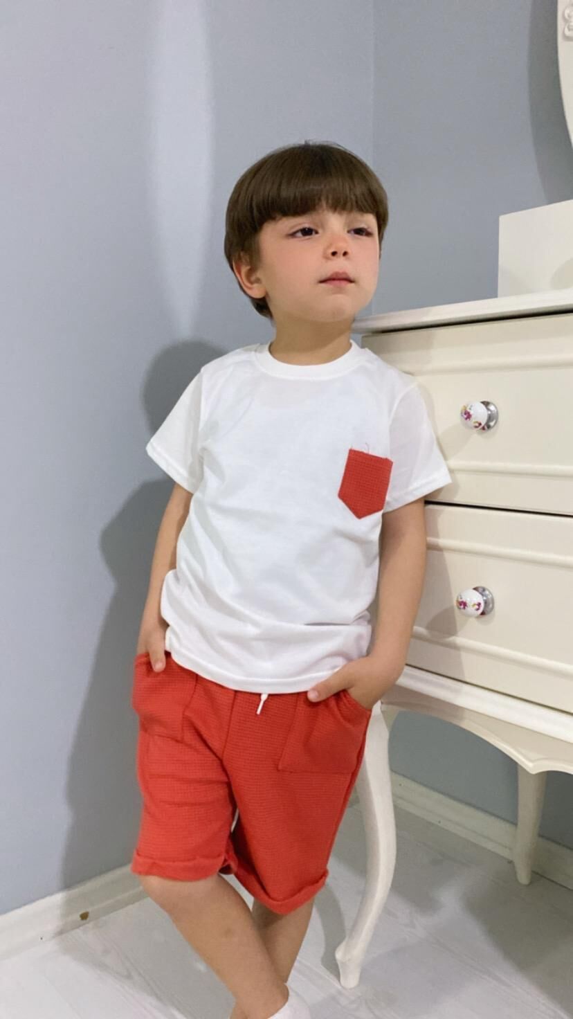 Süprem Tişört Waffle Şort Erkek Çocuk Takımı Turuncu