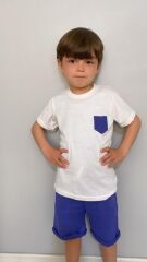 Süprem Tişört Waffle Şort Erkek Çocuk Takımı Mavi