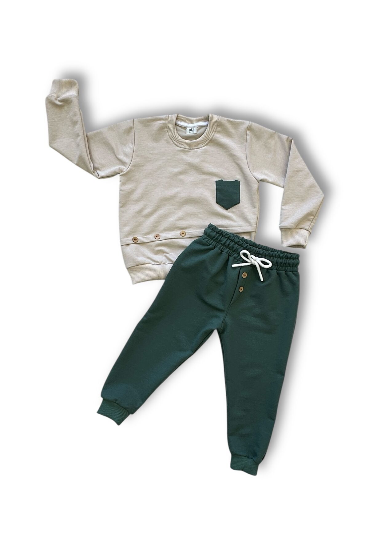 Düğme Detaylı Erkek Çocuk Takım Benetton Yeşili