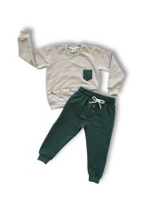 Düğme Detaylı Erkek Çocuk Takım Benetton Yeşili