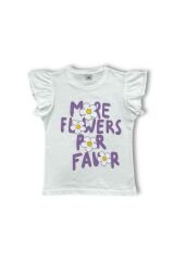 Fırfır Detaylı Papatya Baskı ve Nakışlı Kız Şortlu Takım Lila