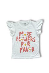 Fırfır Detaylı Papatya Baskı ve Nakışlı Kız Şortlu Takım Kavun İçi