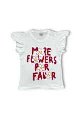 Fırfır Detaylı Papatya Baskı ve Nakışlı Kız Şortlu Takım Kırmızı