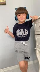 GAP Nakışlı Şortlu Erkek Çocuk Takım Lacivert