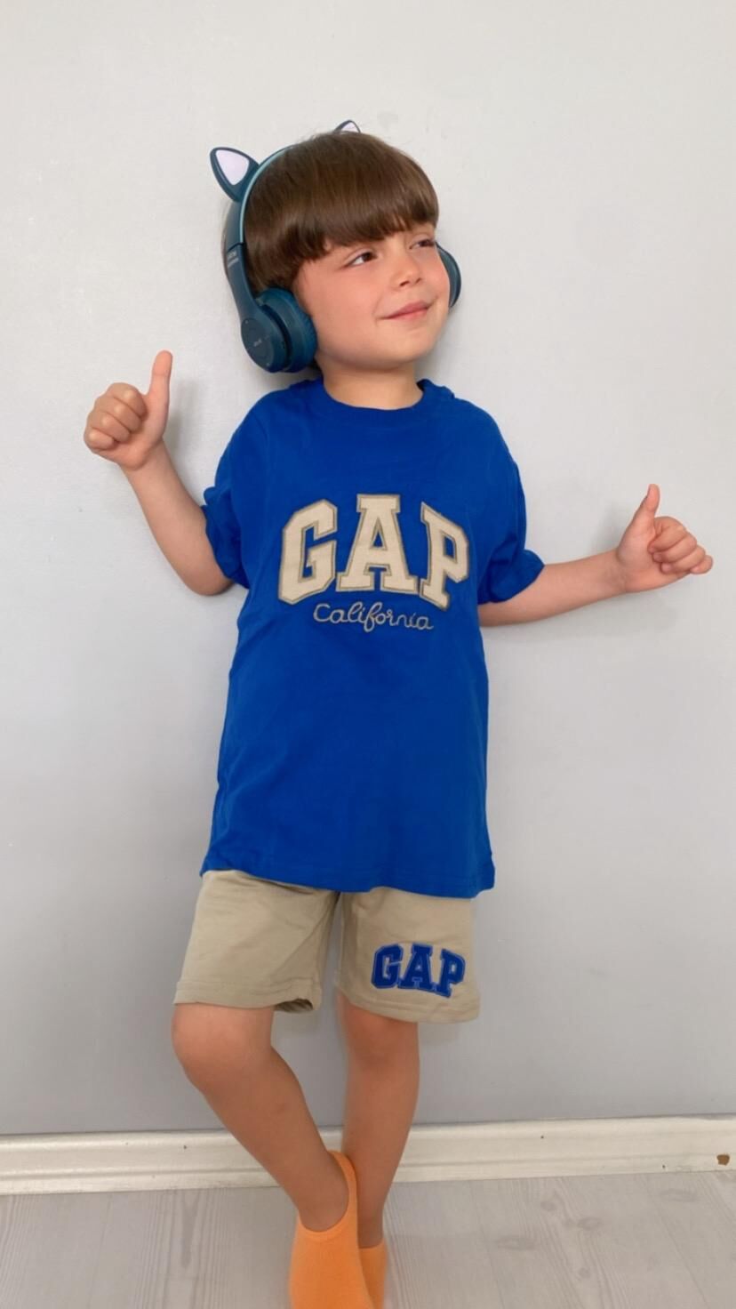 GAP Nakışlı Şortlu Erkek Çocuk Takım Mavi