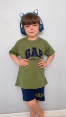 GAP Nakışlı Şortlu Erkek Çocuk Takım Yeşil