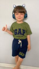 GAP Nakışlı Şortlu Erkek Çocuk Takım Yeşil