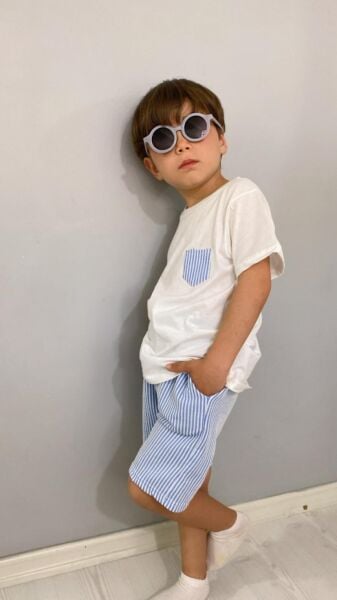 Premium Su Yolu Burgu Kumaş Şortlu Erkek Çocuk Takımı