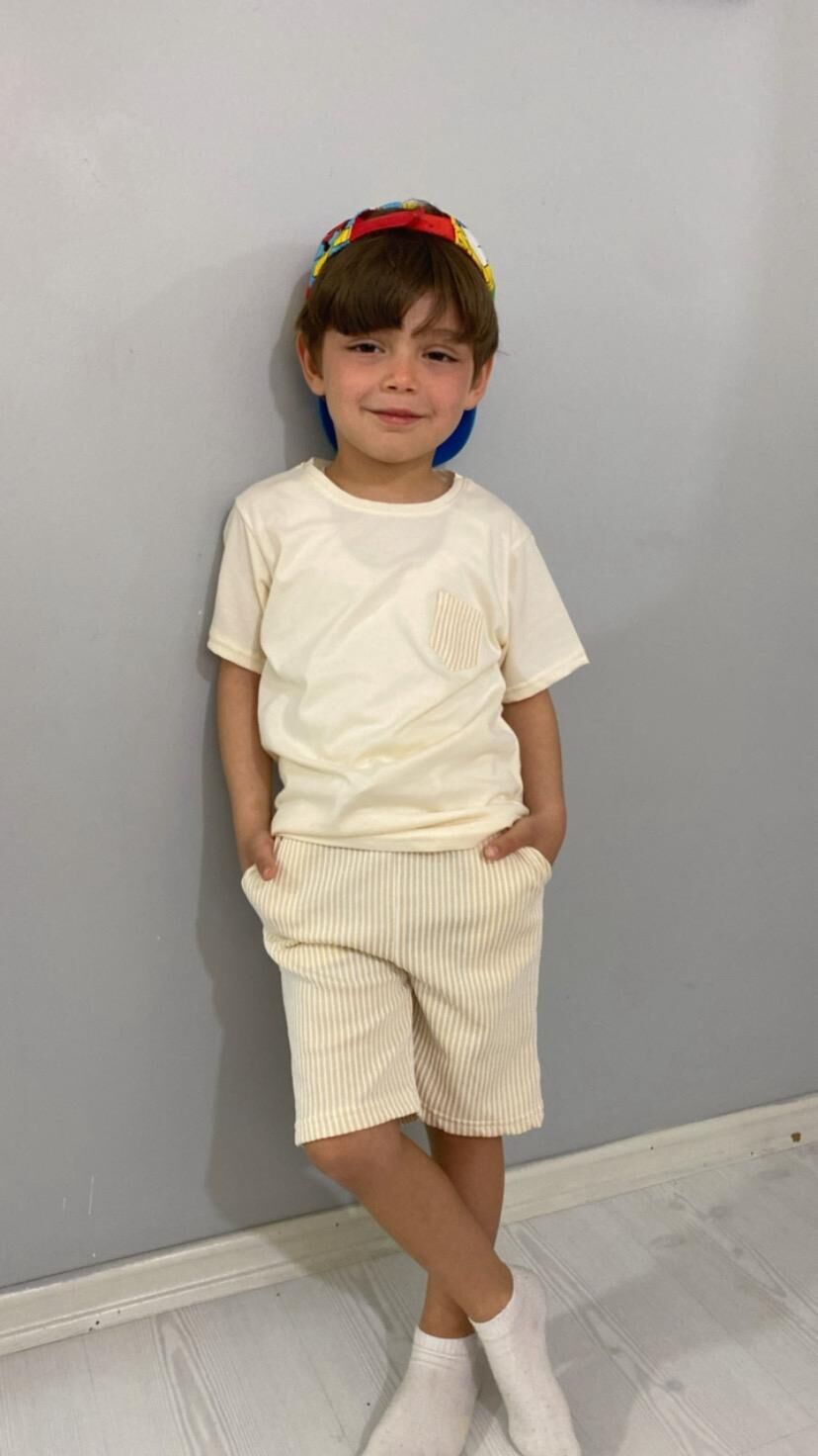 Premium Su Yolu Burgu Kumaş Şortlu Erkek Çocuk Takımı