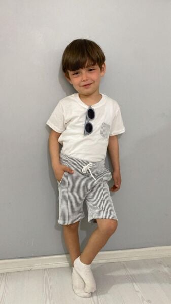 Premium Su Yolu Burgu Kumaş Şortlu Erkek Çocuk Takımı