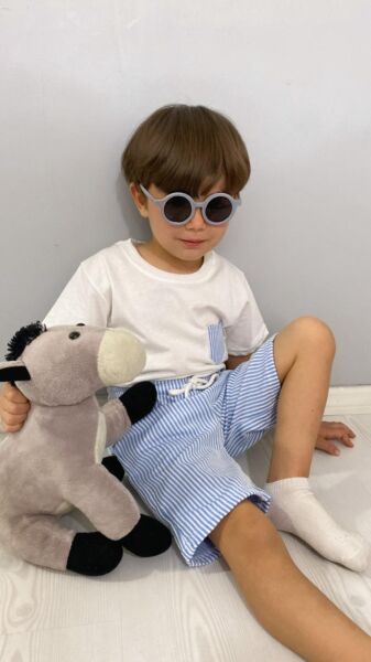 Premium Su Yolu Burgu Kumaş Şortlu Erkek Çocuk Takımı Mavi