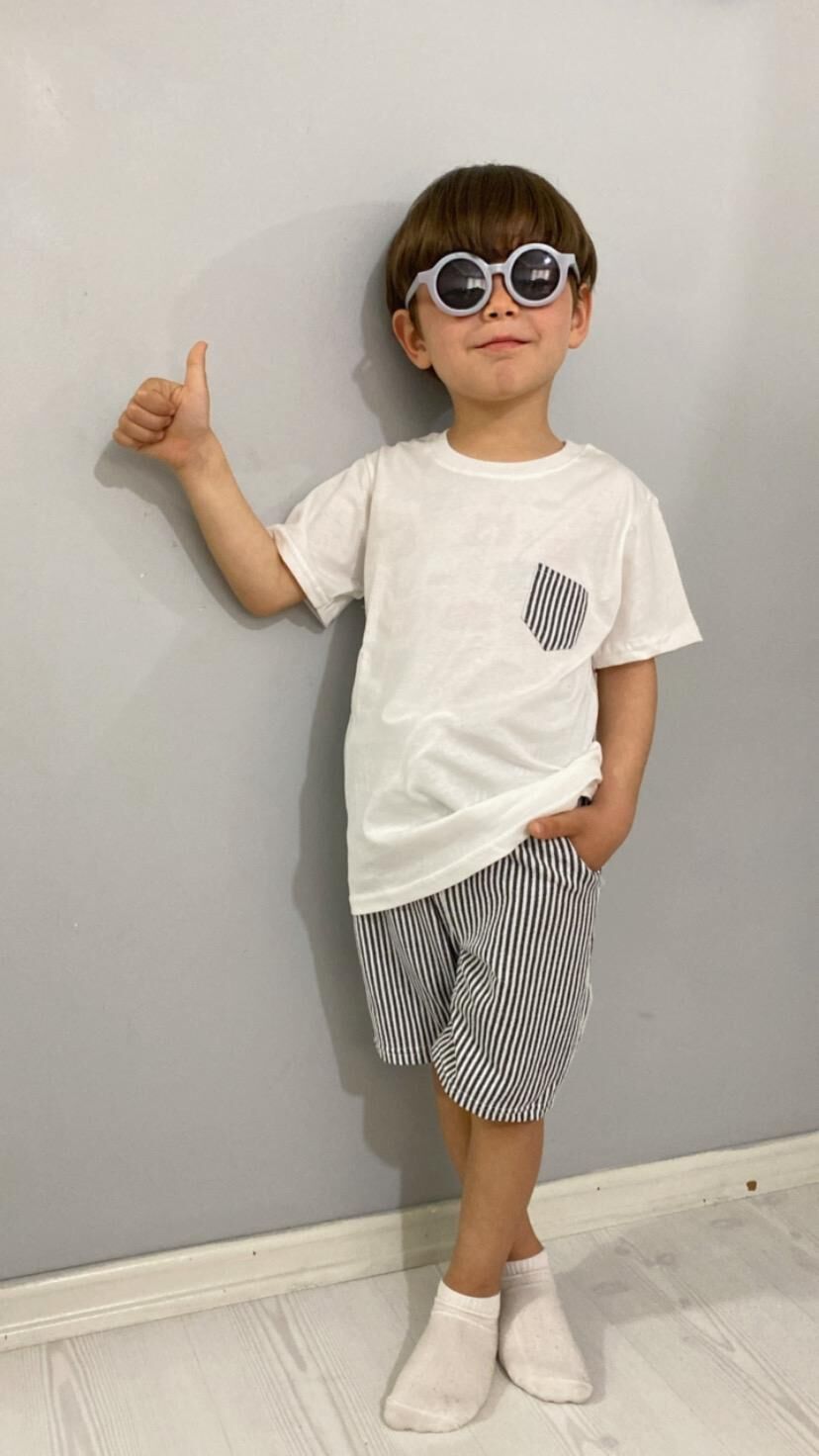 Premium Su Yolu Burgu Kumaş Şortlu Erkek Çocuk Takımı Siyah