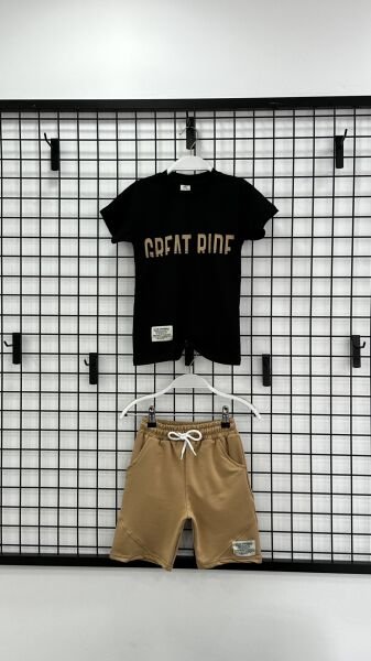 GREAT RIDE Baskılı Erkek Çocuk Takım Siyah-Bisküvi