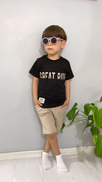 GREAT RIDE Baskılı Erkek Çocuk Takım Siyah - Koyu Taş