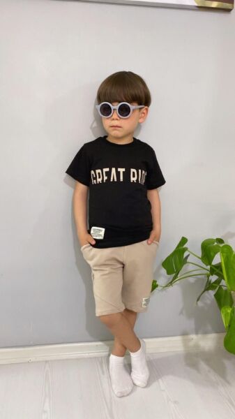 GREAT RIDE Baskılı Erkek Çocuk Takım Siyah - Koyu Taş