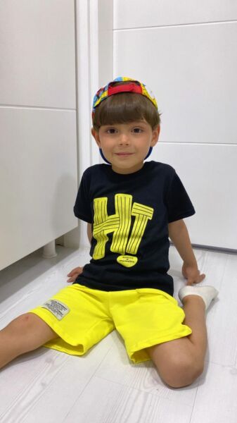 HI Baskılı Erkek Çocuk Takım Siyah - Sarı