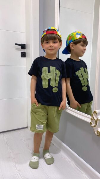 HI Baskılı Erkek Çocuk Takım Siyah - Haki