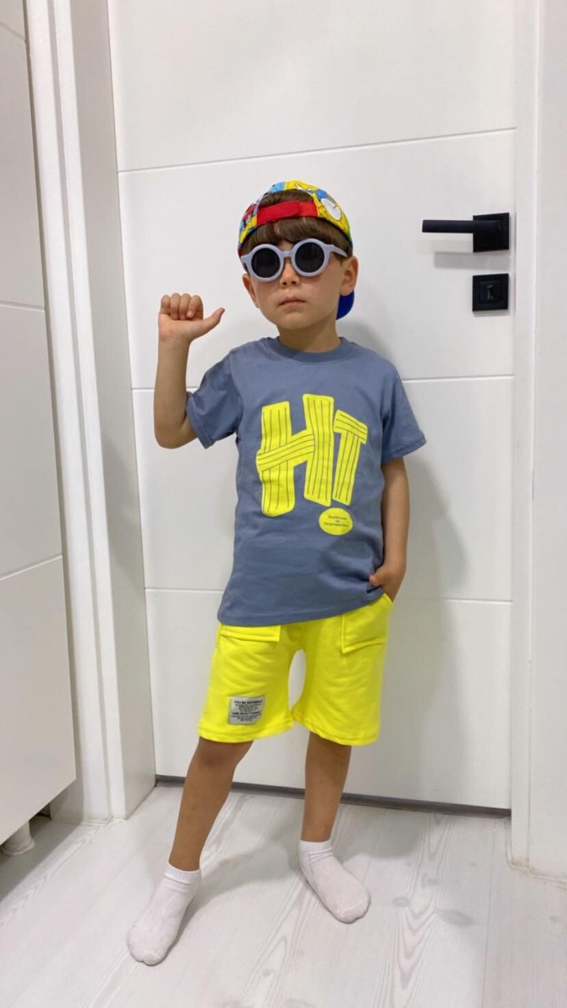 HI Baskılı Erkek Çocuk Takım Gri - Sari